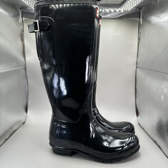 Hunter Original Tall Adjustable Back Classic Boots Gloss Black Women's Size 9 US - Picture 1 of 13